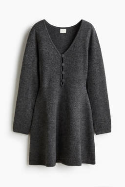 H&M - Women Grey Knitted Flared-Skirt Dress