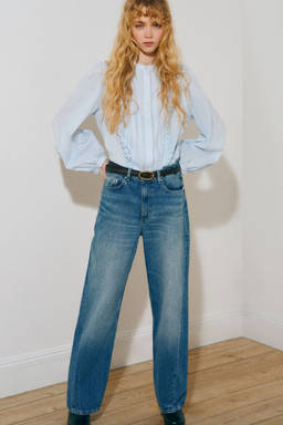 H&M - Women Blue Pintucked cotton blouse