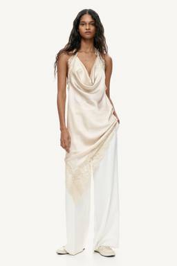 H&M - Women Beige Satin halterneck dress