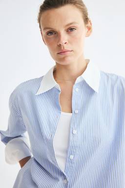 H&M - Women Blue Cotton Poplin Shirt