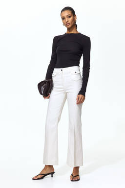 H&M - Women White Flared Ankle-Length Trousers
