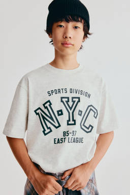H&M - Boys Grey Loose-Fit Printed T-Shirt