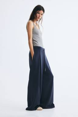 H&M - Women Navy Blue Pleat-Detail Drawstring Trousers