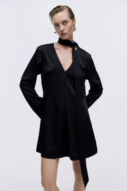 H&M - Women Black Scarf-Detail Satin Dress