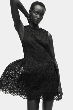 H&M - Women Black Flared-Skirt Lace Dress