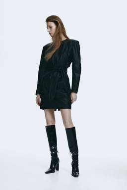 H&M - Women Black Coated Tie-Belt Dress
