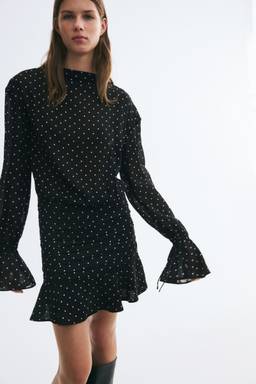 H&M - Women Black Pleated Chiffon Dress
