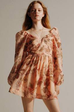 H&M - Women Multi-Color Tie-detail puff-sleeved dress