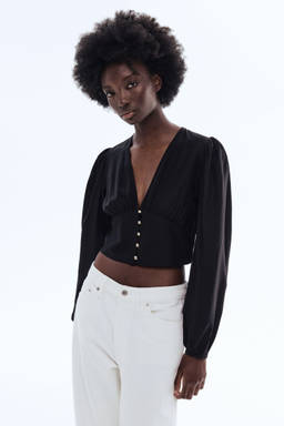 H&M - Women Black V-neck blouse