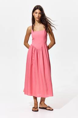 H&M - Women Pink Linen-blend strappy dress