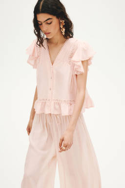 H&M - Women Orange Lace-Inset Top