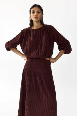 H&M - Women Brown Balloon-Sleeved Top