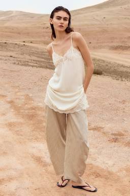 H&M - Women White Lace-Trimmed Satin Slip Dress