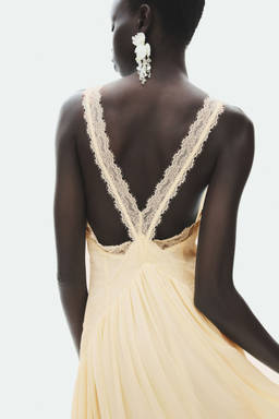 H&M - Women Yellow Lace-Inset Chiffon Dress