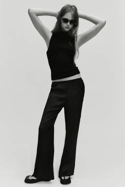 H&M - Women Black Flared Satin Trousers