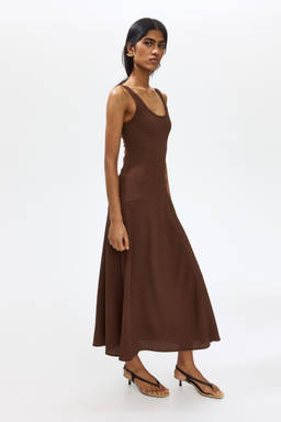 H&M - Women Brown Textured jersey scoop-neck dress