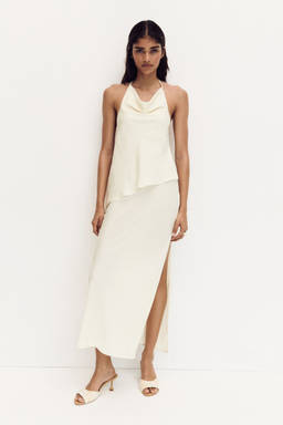 H&M - Women White Halterneck Satin Dress