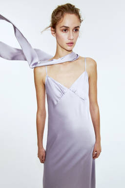H&M - Women Purple Strappy Satin Dress With Scarf
