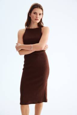 H&M - Women Brown Textured jersey strappy dress