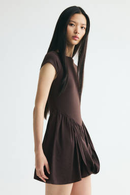 H&M - Women Brown Dual-Fabric Draped-Panel Dress