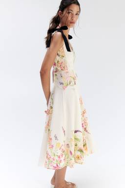 H&M - Women White Flared-Skirt Tie-Strap Dress