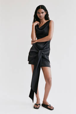 H&M - Women Black Cowl-Neck Satin Dress