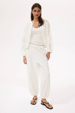 H&M - Women White Lace-Detail Linen-Blend Joggers