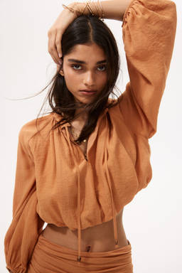 H&M - Women Orange Oversized Balloon-Sleeved Top