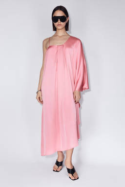 H&M - Women Pink One-Shoulder Satin Kaftan Dress