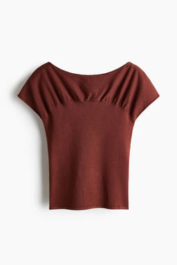 H&M - Women Brown Gathered cap-sleeved top