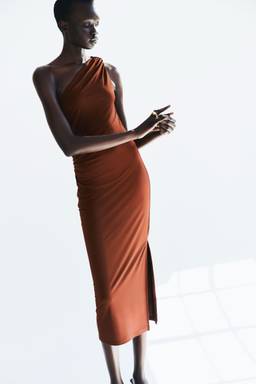 H&M - Women Brown Draped-Panel One-Shoulder Dress