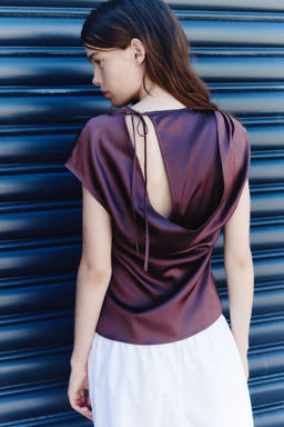 H&M - Women Purple Cut-Out Satin Top