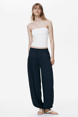 H&M - Women Blue Crinkled Balloon Trousers