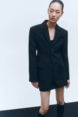 H&M - Women Black Wool-Blend Hourglass Blazer