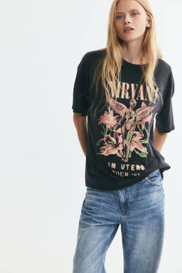 H&M - Women Black Oversized Printed T-Shirt