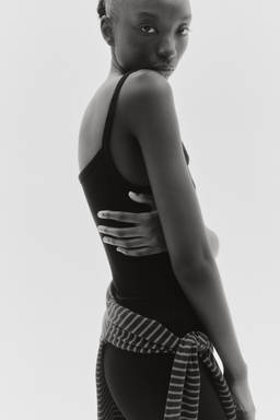 H&M - Women Black Ribbed Cotton Strappy Top