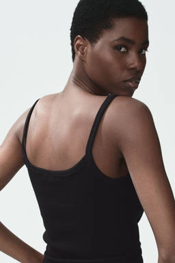H&M - Women Black Ribbed Cotton Strappy Top