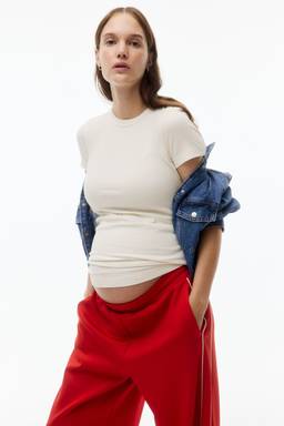 H&M - Women White MAMA Ribbed Jersey T-Shirt