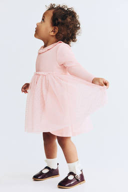 H&M - Girls Pink Tulle-Skirt Cotton Dress