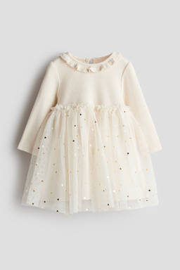 H&M - Girls Beige Tulle-Skirt Cotton Dress