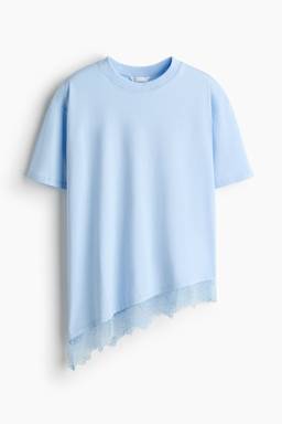 H&M - Women Blue Asymmetric Lace-Trimmed T-Shirt