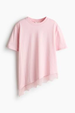 H&M - Women Pink Asymmetric Lace-Trimmed T-Shirt