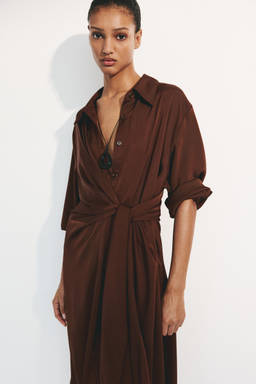H&M - Women Brown Tie-detail shirt dress