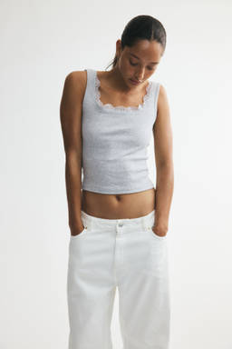H&M - Women Grey Lace-Trimmed Vest Top