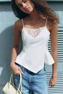 H&M - Women White Lace-Detail Strappy Top