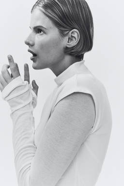 H&M - Women White Stand-collar cotton-blend top