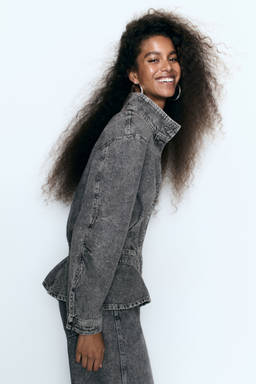 H&M - Women Grey Denim Peplum Shirt