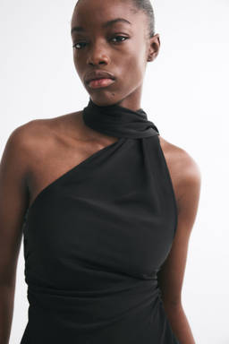H&M - Women Black Scarf-Collar One-Shoulder Top