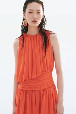 H&M - Women Orange Draped Bubble-Hem Dress
