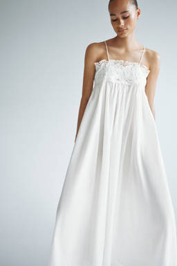 H&M - Women White Embroidery-Detail Tie-Strap Dress